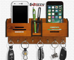 sneha creations shashank combo multipurpose wooden key holder mobile charging stand wood key holder