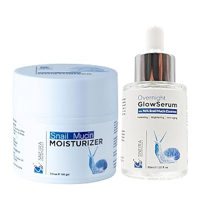 snail mucin skincare combo  96 snail mucin glow serum 30ml amp moisturizer 100g  korean skin care for glowing skin  hydrating face serum amp moisturizer for oily amp acne prone skin  daily combo