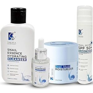 snail mucin skincare kit  face cleanser snail mucin glow serum moisturizer amp spf 50 sunscreen  korean skin care routine kit for glowing skin  daily hydrating skin care set for men amp women