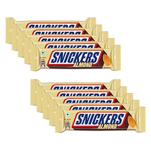 snickers almond filled chocolate bar  loaded with crunchy almonds amp caramel  irresistibly nutty chocolate bar  40g  pack of 10