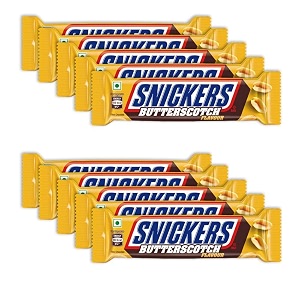 snickers butterscotch flavoured chocolate bar  loaded with crunchy peanuts nougat amp caramel  irresistibly nutty chocolate bar  40g  pack of 10