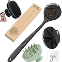 Snika Soft Silicone Back Scrubber Long Handle Bath Brush + Body Scrubber Bath Brush + Scalp Massager for Hair + Face Scrubber Brush, Combination Combo, Super-Exfoliating & Lathering Body Scrubber, Shower Brush | BPA-Free 