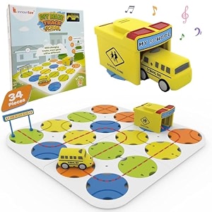 diy track maze race car building block set - educational toy with light-up cars  stem learning construction playset for kids  customizable school bus track