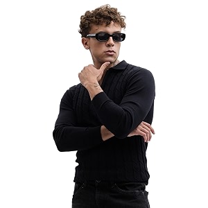 SNITCH Black Knitted Polo T-Shirts