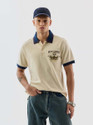 Snitch Embroidered Men Polo Neck Beige T-Shirt