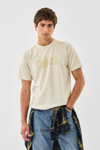 Snitch Graphic Print Men Crew Neck Beige