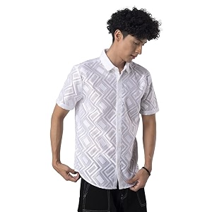 SNITCH Hawaiian Hakoba Rectangle White Shirt Slim