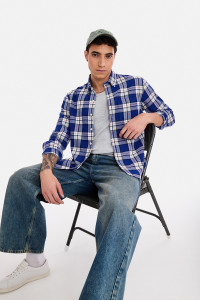Snitch Men Checkered Casual Blue Shirt