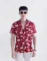 Snitch Men Floral Print Casual White Maroon