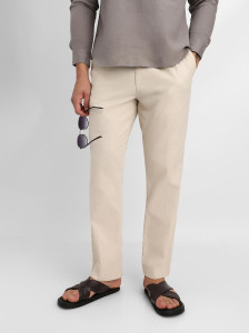 Snitch Men Relaxed Beige Linen Blend Trousers