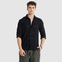 Snitch Men Self Design Casual Black Shirt