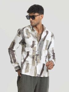Snitch Men Self Design Casual Green Shirt