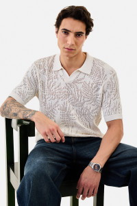 Snitch Men Self Design Polo Neck Pure