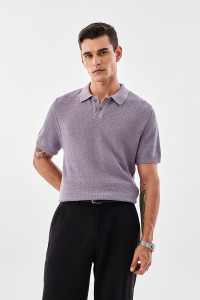 Snitch Men Self Design Polo Neck Cotton