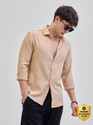 Snitch Men Solid Casual Beige Shirt