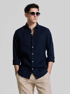Snitch Men Solid Casual Blue Shirt