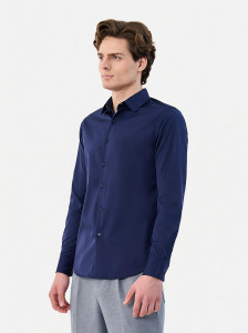 Snitch Men Solid Casual Dark Blue Shirt
