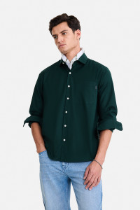 Snitch Men Solid Casual Dark Green Shirt