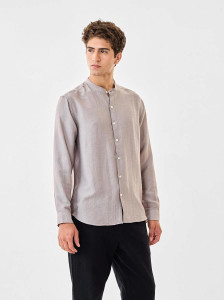 snitch men regular fit solid mandarin collar casual shirt