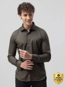 Snitch Men Solid Casual Grey Shirt