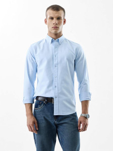 Snitch Men Solid Casual Light Blue Shirt