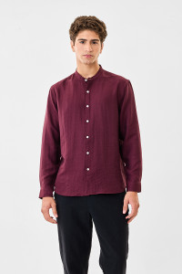snitch men regular fit solid mandarin collar casual shirt