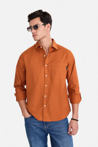 Snitch Men Solid Casual Orange Shirt