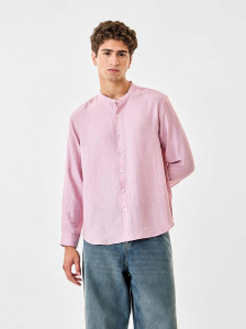 snitch men regular fit solid mandarin collar casual shirt