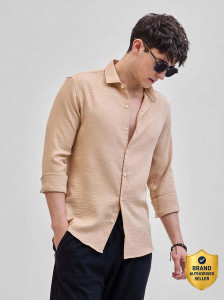 Snitch Men Solid Casual Pink Shirt