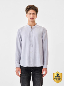 snitch men regular fit solid mandarin collar casual shirt