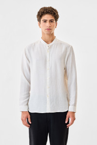 snitch men regular fit solid mandarin collar casual shirt