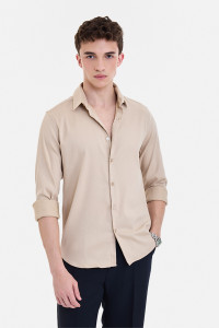 Snitch Men Solid Formal Beige Shirt