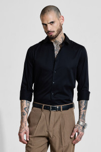 Snitch Men Solid Formal Black Shirt