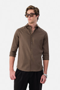 Snitch Men Solid Formal Brown Shirt