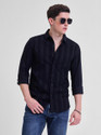 Snitch Men Striped Casual Black Shirt