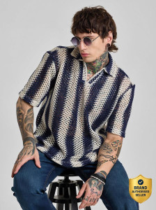 Snitch Men Striped Casual Blue Shirt