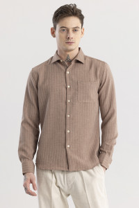 Snitch Men Striped Casual Brown Shirt