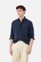 Snitch Men Striped Casual Dark Blue Shirt