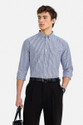 Snitch Men Striped Casual Dark Blue Shirt