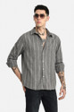 Snitch Men Striped Casual Grey Shirt