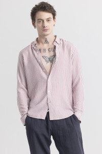 Snitch Men Striped Casual Purple Shirt