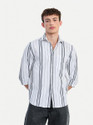 Snitch Men Striped Casual White Black Shirt