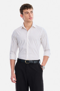 Snitch Men Striped Casual White Shirt