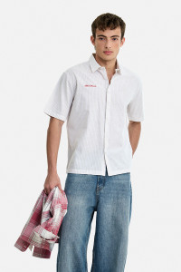 Snitch Men Striped Casual White Shirt