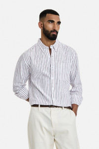 Snitch Men Striped Casual White Shirt