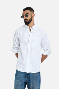 Snitch Men Striped Casual White Shirt