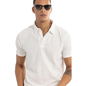 SNITCH Men T-Shirts Textured Self-Design Slim