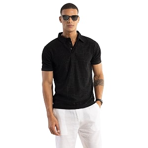 SNITCH Men T-Shirts Textured Self-Design Slim