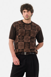 Snitch Printed Men Crew Neck Brown T-Shirt