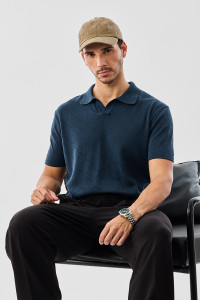 Snitch Self Design Men Polo Neck Navy
